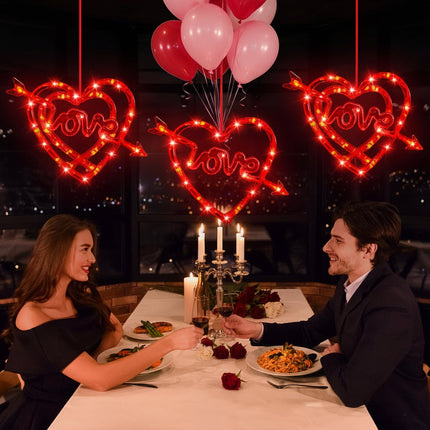 Heart LED Window Lights with Suction Cup Design | Battery-Powered Romantic Decor for Valentine's Day and Holidays