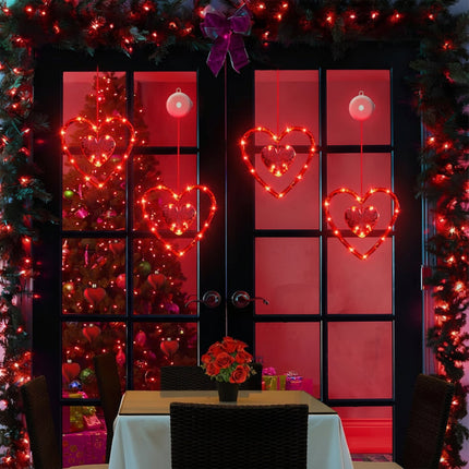 Heart LED Window Lights with Suction Cup Design | Battery-Powered Romantic Decor for Valentine's Day and Holidays