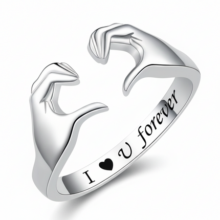 Adjustable Hug Ring in White Gold Plated Zinc Alloy | Meaningful Gift for Love and Connection