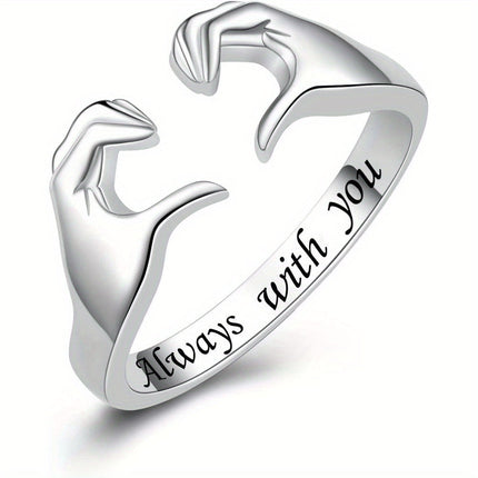 Adjustable Hug Ring in White Gold Plated Zinc Alloy | Meaningful Gift for Love and Connection