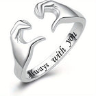 Love Ring Hug Design for Women, Adjustable Open Band Ring in White Gold Plated Finish, Dainty Ring for Girlfriend_01