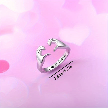 Adjustable Hug Ring in White Gold Plated Zinc Alloy | Meaningful Gift for Love and Connection