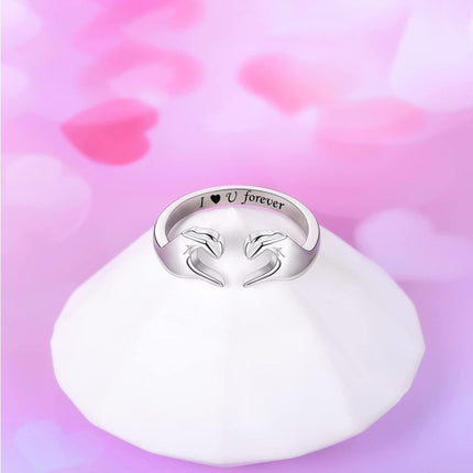 Adjustable Hug Ring in White Gold Plated Zinc Alloy | Meaningful Gift for Love and Connection