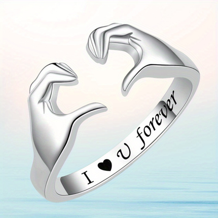 Adjustable Hug Ring in White Gold Plated Zinc Alloy | Meaningful Gift for Love and Connection
