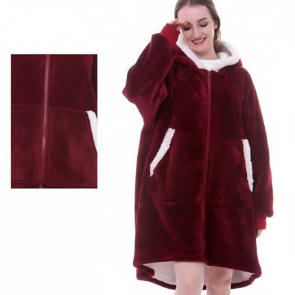 Wearable Hooded Blanket with Flannel and Fleece | Oversized Comfort for Lounging and Staying Warm
