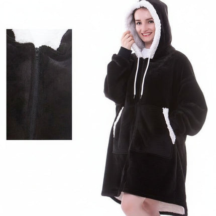 Wearable Hooded Blanket with Flannel and Fleece | Oversized Comfort for Lounging and Staying Warm