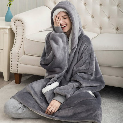 Wearable Hooded Blanket with Flannel and Fleece | Oversized Comfort for Lounging and Staying Warm