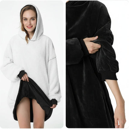 Wearable Hooded Blanket with Flannel and Fleece | Oversized Comfort for Lounging and Staying Warm