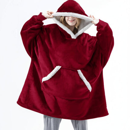 Wearable Hooded Blanket with Flannel and Fleece | Oversized Comfort for Lounging and Staying Warm