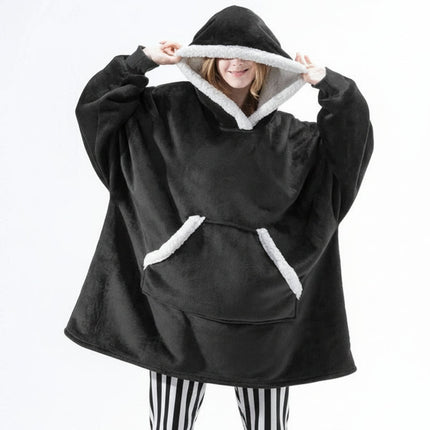 Wearable Hooded Blanket with Flannel and Fleece | Oversized Comfort for Lounging and Staying Warm