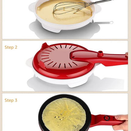 Electric Crepe Maker with Non-Stick Plate and Adjustable Temperature Control, Red or Black, for Quick Crepes and Pancakes