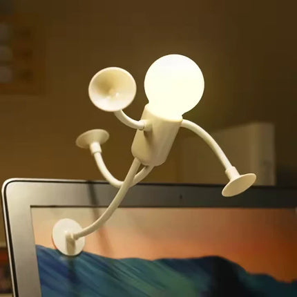 Poseable Figure Lamp with Bendable Arms and Suction Cup Feet, Battery Powered Desk Night Light for Bedrooms