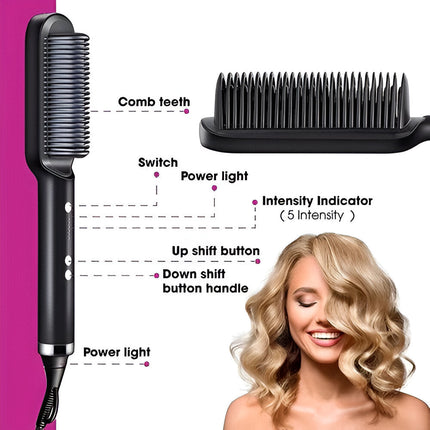 Heated Hair Straightening Comb with Anti-Frizz Technology | Versatile Styling for Healthy, Silky Hair