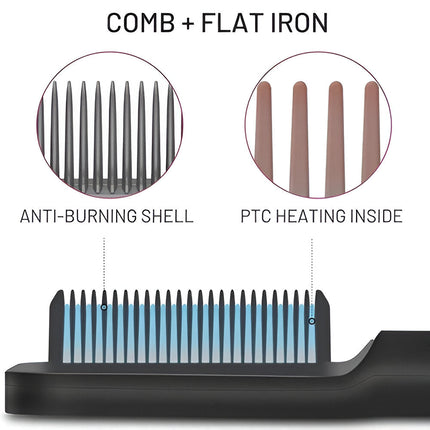 Heated Hair Straightening Comb with Anti-Frizz Technology | Versatile Styling for Healthy, Silky Hair