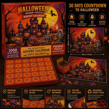 Halloween Advent Calendar Puzzle 1008 Piece, Haunted Castle Halloween Puzzle, 30 Day Halloween Countdown Calendar_02