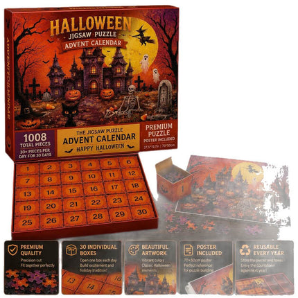 Halloween Advent Calendar Puzzle 1008 Piece, Haunted Castle Halloween Puzzle, 30 Day Halloween Countdown Calendar_05