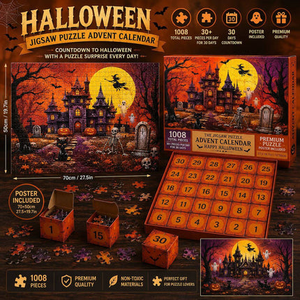 Halloween Advent Calendar Puzzle 1008 Piece, Haunted Castle Halloween Puzzle, 30 Day Halloween Countdown Calendar_04