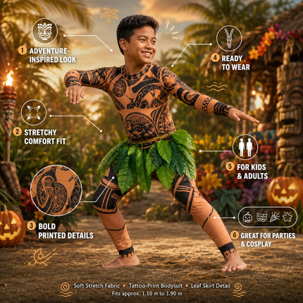 Adventure Costume Cosplay Outfit with Tattoo Design & Padded Muscles | Fun Dress-Up for Halloween and Themed Events