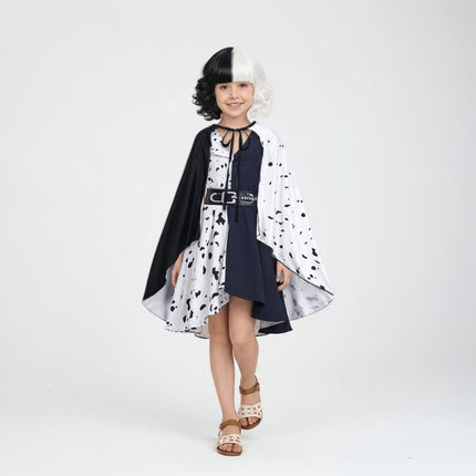 Dalmatian Dress Halloween Costume with Cape & Mask | Playful Kids Outfit for Cosplay and Parties