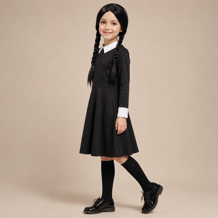 Gothic Dress Halloween Costume Set with Wig Options | Dark Cosplay Outfit for Themed Parties and Events