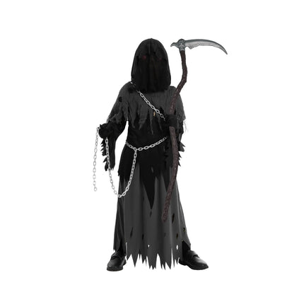 Grim Reaper Hooded Robe Set for Kids with Glowing Eyes | Spooky Costume for Halloween Parties and Dress-Up Events