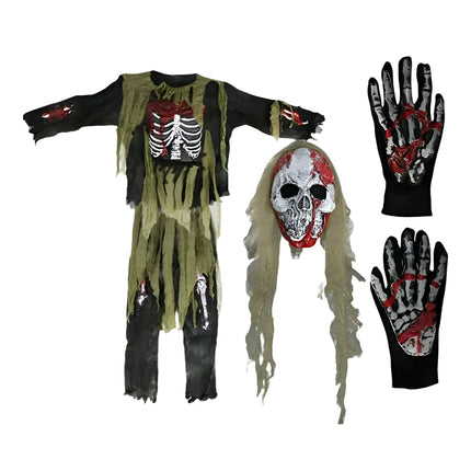 Skeleton Zombie Costume Set with Scary Mask for Kids | Complete Outfit for Halloween Parties and Trick-or-Treating