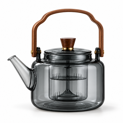 Glass Teapot with Infuser, Heat Resistant Borosilicate Glass Teapot with Wooden Handle for Loose Leaf Tea_03