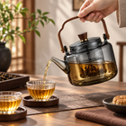 Glass Teapot with Infuser, Heat Resistant Borosilicate Glass Teapot with Wooden Handle for Loose Leaf Tea_01