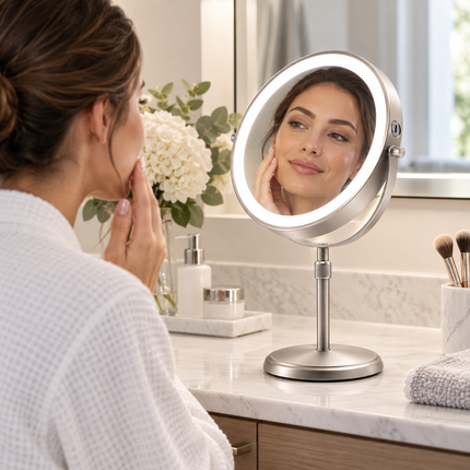 LED Vanity Mirror Double Sided, Lighted Makeup Mirror with 10X Magnification, Height Adjustable Magnification Mirror_01