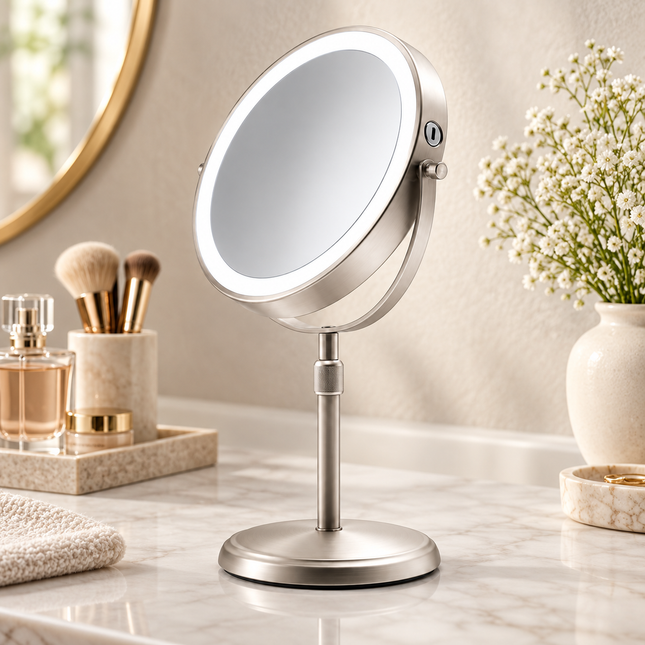 LED Vanity Mirror Double Sided, Lighted Makeup Mirror with 10X Magnification, Height Adjustable Magnification Mirror_00