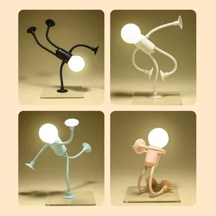 Poseable Figure Lamp with Bendable Arms and Suction Cup Feet, Battery Powered Desk Night Light for Bedrooms