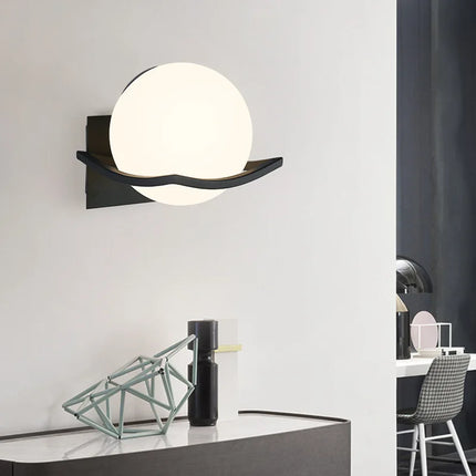 Wall Light with Opal Glass Globe | Modern Minimalist Sconce for Ambient Lighting in Bedrooms and Hallways