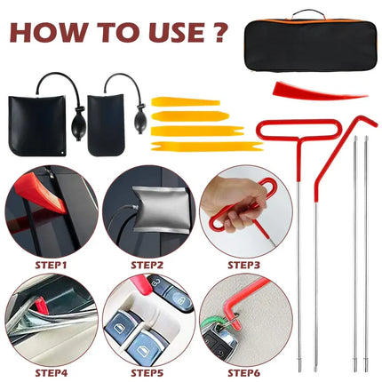 Emergency Car Lockout Tool Kit with Long Reach Rod and Pry Tool for Drivers Locked Out of Their Own Vehicle