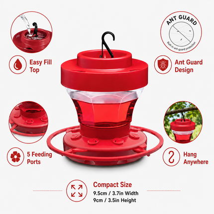 Hummingbird Feeder with Easy Fill Design & Ant Guard | 16 oz Capacity for Multiple Birds in Your Garden