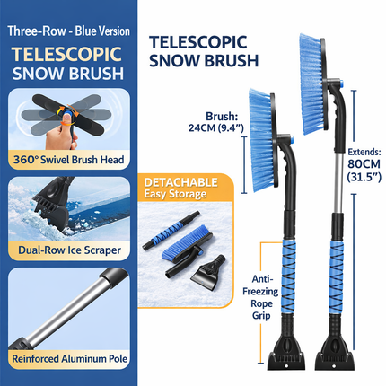 Ice Scraper Snow Brush with Extended Reach Handle | Two-in-One Tool for Quick Car Windshield Clearing