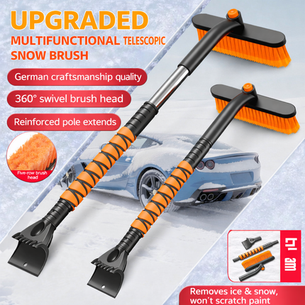 Ice Scraper Snow Brush with Extended Reach Handle | Two-in-One Tool for Quick Car Windshield Clearing