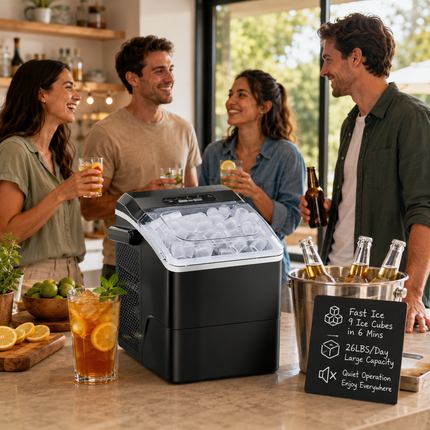 Portable Ice Maker with Fast Ice Production | 9 Cubes in 6 Minutes for Home and Travel