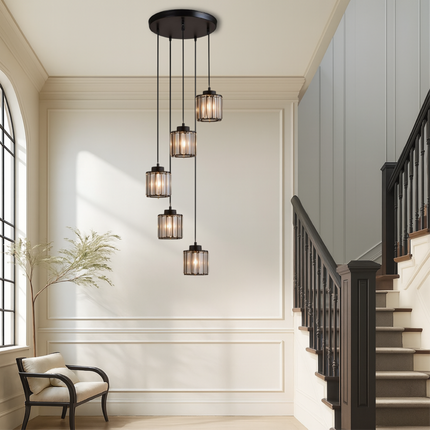 Dining Room Chandelier, Modern Crystal Chandelier with 6 or 9 Glass Heads, Crystal Pendant Light for Staircase and Foyer