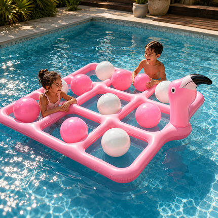 Inflatable Flamingo Pool Float with Tic-Tac-Toe Game | Fun Water Toy for Kids and Adults Summer Parties