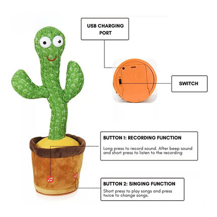 Interactive Singing Cactus Toy with Dancing Movements | Plush Repeating Toy for Fun Engagement