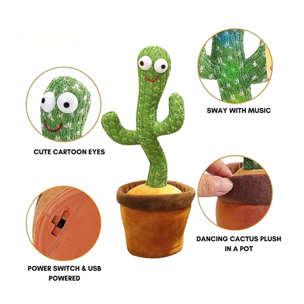 Interactive Singing Cactus Toy with Dancing Movements | Plush Repeating Toy for Fun Engagement