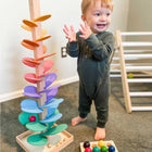 Wooden Rainbow Sound Tower, Marble Run Toy with 10 Balls, Sensory Toys for Kids, Wooden Toys for Cause and Effect Play