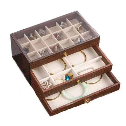 Jewelry Box Organizer with Clear Top Panel | Multi-Layer Storage for Easy Access and Display of Rings, Earrings, and Necklaces