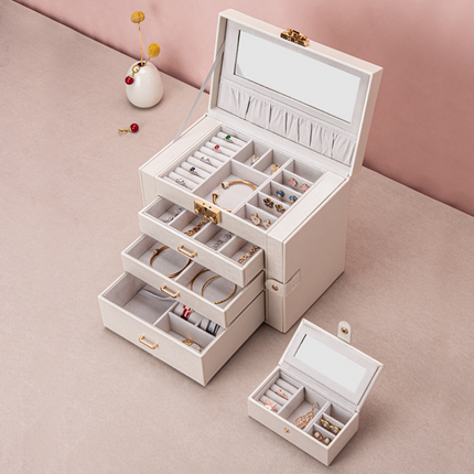 Jewelry Box Organizer with Mirror & Drawers for Large Storage | Elegant Accessory Case for Mother's Day