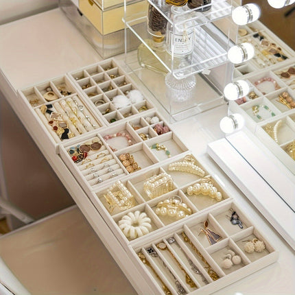 Stackable Jewelry Organizer Tray Set with Multi-Section Design | Space-Saving Storage for Rings, Earrings, and Necklaces