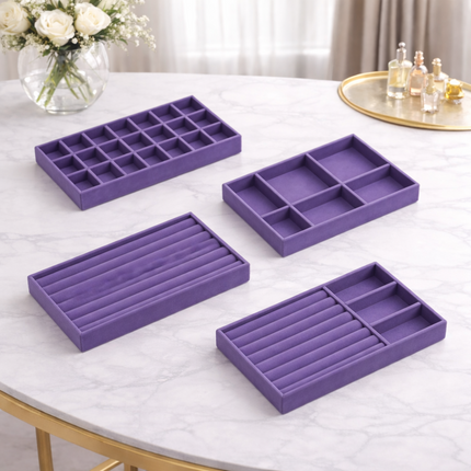 Stackable Jewelry Organizer Tray Set with Multi-Section Design | Space-Saving Storage for Rings, Earrings, and Necklaces
