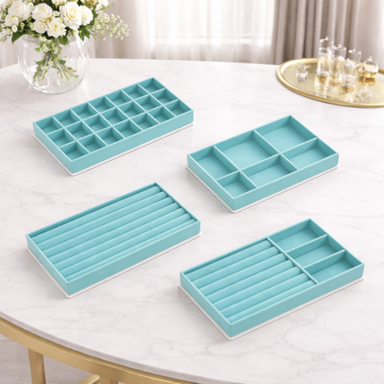 Stackable Jewelry Organizer Tray Set with Multi-Section Design | Space-Saving Storage for Rings, Earrings, and Necklaces