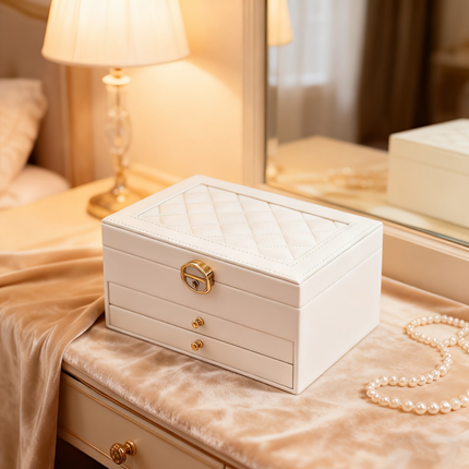 Lockable Jewelry Box Organizer with Three-Layer Design | Compact Storage for Rings, Earrings, and Necklaces