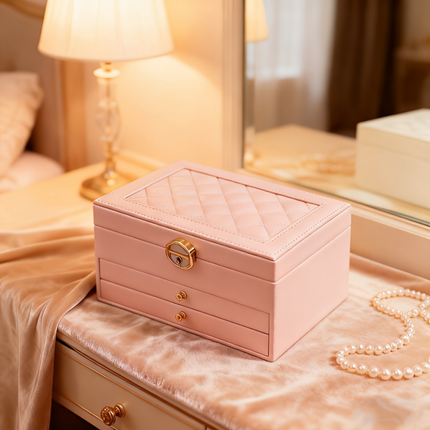Lockable Jewelry Box Organizer with Three-Layer Design | Compact Storage for Rings, Earrings, and Necklaces