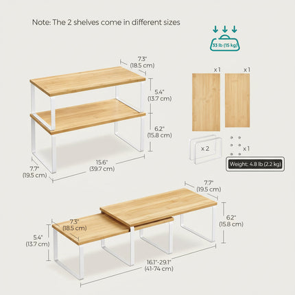 Expandable Kitchen Cabinet Shelf Organizer with Heavy Duty Support | Space-Saving Metal Racks for Smart Storage